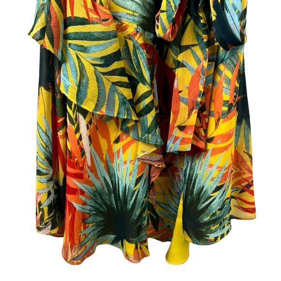 Alex Marie Women Tropical Print Sleeveless V Neck Belted Ruffled Chiffon Dress 8 - Picture 3 of 5